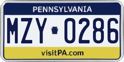 PA license plate MZY0286