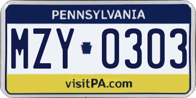 PA license plate MZY0303