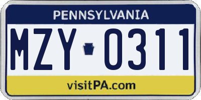 PA license plate MZY0311