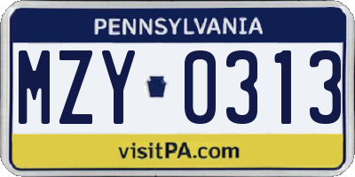 PA license plate MZY0313