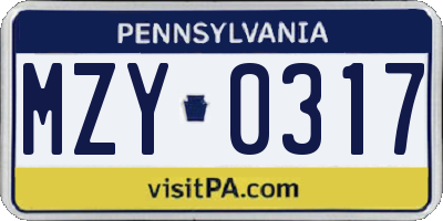 PA license plate MZY0317