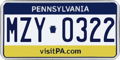 PA license plate MZY0322