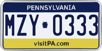 PA license plate MZY0333