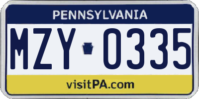 PA license plate MZY0335