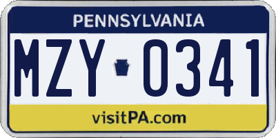PA license plate MZY0341