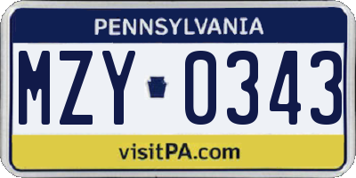 PA license plate MZY0343