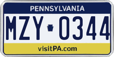 PA license plate MZY0344