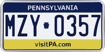 PA license plate MZY0357