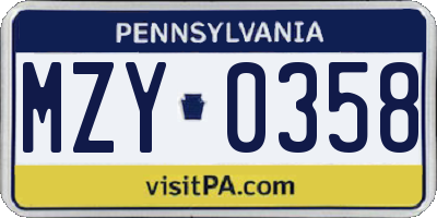 PA license plate MZY0358