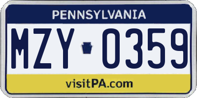 PA license plate MZY0359