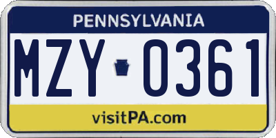 PA license plate MZY0361