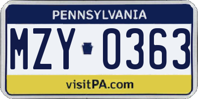 PA license plate MZY0363