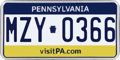 PA license plate MZY0366
