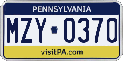 PA license plate MZY0370