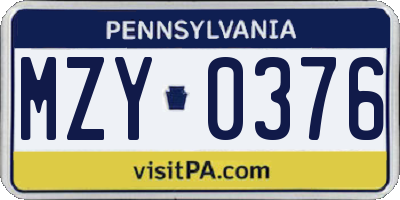 PA license plate MZY0376