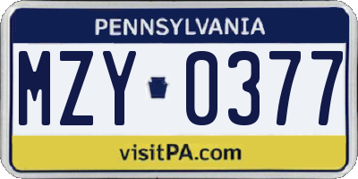 PA license plate MZY0377