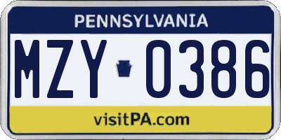 PA license plate MZY0386