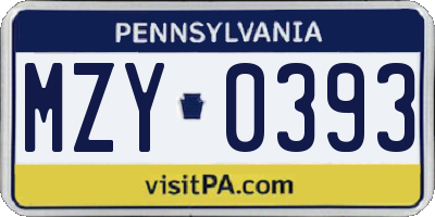 PA license plate MZY0393