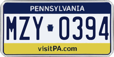 PA license plate MZY0394