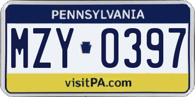 PA license plate MZY0397