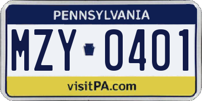 PA license plate MZY0401