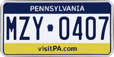PA license plate MZY0407