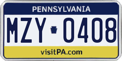PA license plate MZY0408