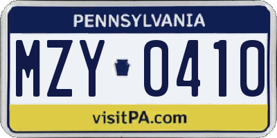 PA license plate MZY0410