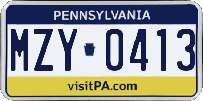 PA license plate MZY0413
