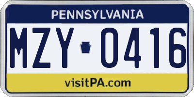 PA license plate MZY0416