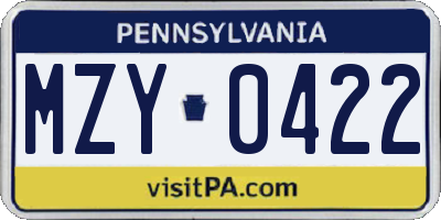 PA license plate MZY0422
