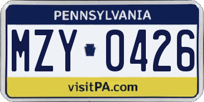 PA license plate MZY0426