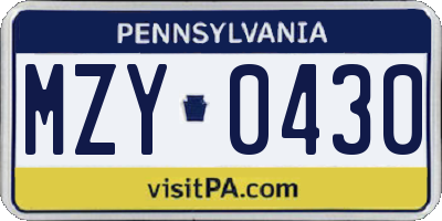 PA license plate MZY0430