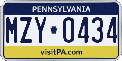 PA license plate MZY0434