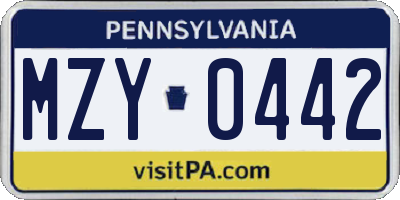 PA license plate MZY0442