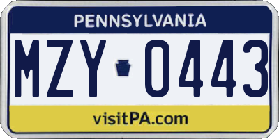 PA license plate MZY0443