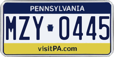 PA license plate MZY0445
