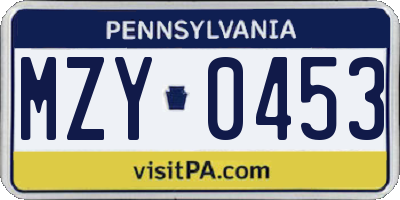 PA license plate MZY0453