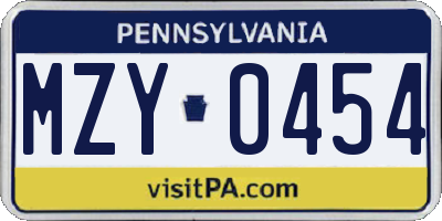 PA license plate MZY0454