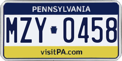 PA license plate MZY0458