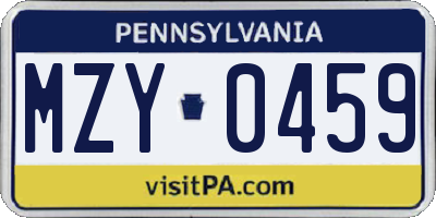 PA license plate MZY0459