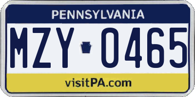 PA license plate MZY0465