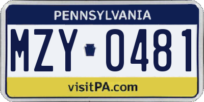 PA license plate MZY0481