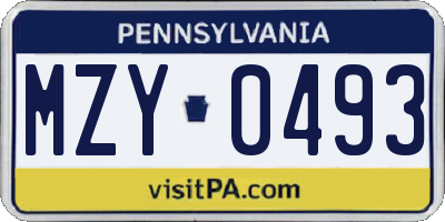 PA license plate MZY0493