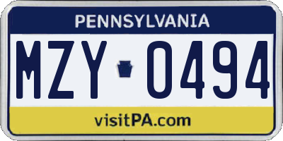PA license plate MZY0494