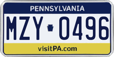 PA license plate MZY0496