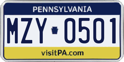 PA license plate MZY0501