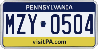 PA license plate MZY0504