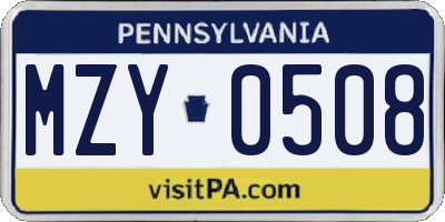 PA license plate MZY0508