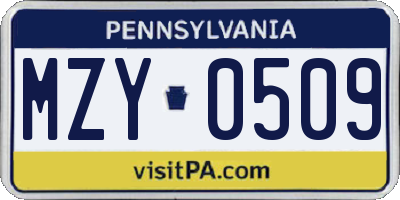 PA license plate MZY0509